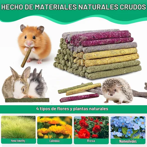 Vista 4 de Jorewood 33 palitos masticables de conejo, conejillo de indias, palo de dientes molares de hierba de Timothy natural, mezcla de flores