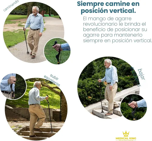 Vista 3 de Bastón para caminar para hombres y mujeres - Bastón especial de equilibrio con 10 alturas ajustables - Autoportante, plegable, portátil, plegable