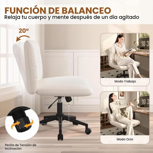 Vista 8 de Yaheetech Silla de Escritorio de Oficina con Patas Cruzadas Anchas sin Ruedas, Sillas Giratorias Cómodas para Computadora de Tocador para Hogar