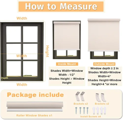 Vista 7 de Persianas enrollables para ventanas, sin cordones, opacas de tamaño personalizado, para cocina, oficina y dormitorio (beige)