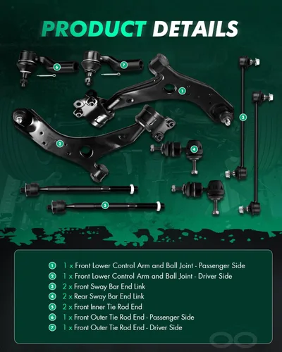 Vista 3 de SCITOO Kit de suspensión de 10 piezas Brazo de control inferior con rótula interior exterior extremo de barra estabilizadora delantera y trasera