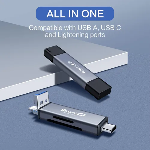 Vista 2 de SmartQ C350TL Lector de tarjetas SD para iPhone/Android, USB C 3.0 y USB A 2.0 adaptador de tarjeta de memoria súper velocidad para PC, portátil