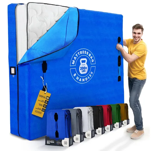 Vista 12 de Bolsas de colchón para mudanza con 8 asas Full XL - PAQUETE DE 2 bolsas de colchón extra gruesas para mudanza - Bolsa de almacenamiento de colchón