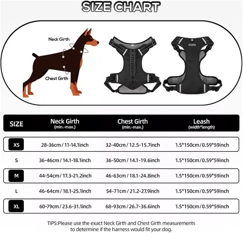 Vista 2 de Arnés para perro ajustable reflectante sin tirones, para perros medianos y grandes con correa de 59.06 pulgadas (negro, XS)