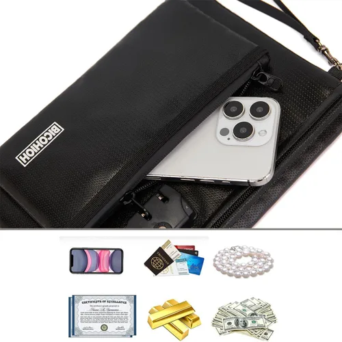 Vista 5 de Bolsa de dinero ignífuga con cerradura, bolsa de efectivo bolsa de banco para efectivo, bolsa de almacenamiento de objetos valiosos, caja fuerte