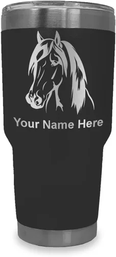 Vista 30 de LaserGram Vaso aislado al vacío de 20 onzas, cabeza de caballo 1, grabado personalizado incluido (negro)