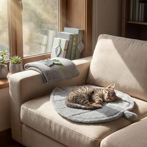 Vista 4 de Warming - Tapete de cama para gatos con forma de hojas, almohadilla de Gris