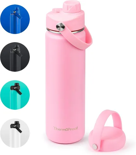 Vista 20 de Botella de agua aislante ThermoProof – Acero inoxidable, boca ancha, tapas abatibles y con boquilla, a prueba de fugas, apta para lavavajillas Ámbar