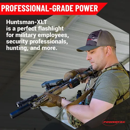 Vista 2 de POWERTAC Huntsman-XLT Luz LED - Linterna LED Recargable de Largo Alcance Reflector Linternas Tácticas Linterna Súper Brillante Linterna Equipo EDC