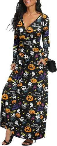 Vista 26 de LILBETTER - Vestido largo de manga larga, cuello en V profundo, holgado, liso y casual para mujer Verde militar