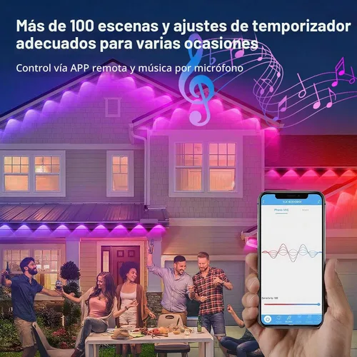 Vista 4 de AHAWILL Luces RGB Permanentes para Exteriores con Impermeabilidad IP67, Guirnalda de Luces Inteligentes para Exteriores con Control Remoto, Luces