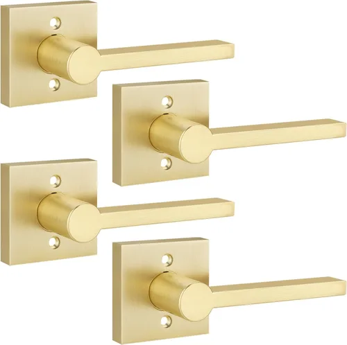 Vista 19 de EHOMEWARE Juego de manijas dobles para puerta delantera, paquete de 1 manija de puerta cuadrada de latón satinado, combinación de perilla de puerta