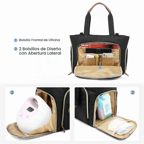 Vista 3 de LOVEVOOK Bolsa para extractor de leche, juego de 3 piezas, bolsa de trabajo para mamá que amamanta con bolsillo para computadora portátil de 15 Negro