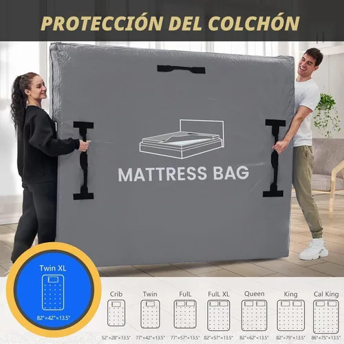 Vista 18 de Bolsas de colchón para mudanza y almacenamiento, protector de colchón impermeable, funda de colchón Cal King con 8 asas resistentes y cremallera Gris