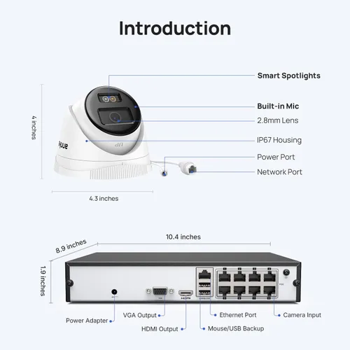Vista 8 de ANNKE Sistema de cámara de seguridad PoE de 8CH 5MP, 1TB HDD, 4pcs 3K