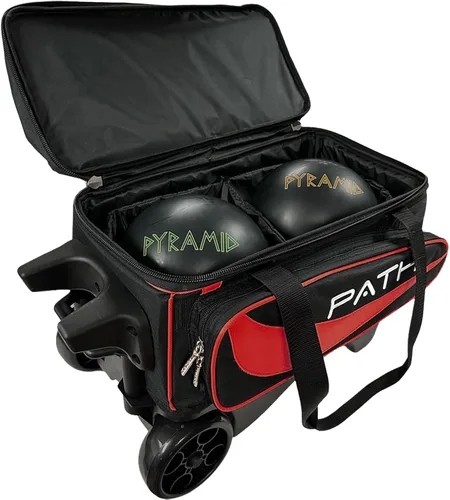 Vista 2 de Pyramid Path Premium Deluxe - Bolsa de bolos de doble rodillo de 2 bolas con gran compartimento separado para zapatos