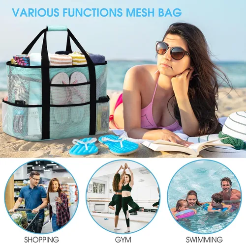 Vista 6 de oscaurt Bolsa de playa extra grande para mujer, impermeable, a prueba de arena, bolsa de playa de malla, bolsa de viaje para piscina