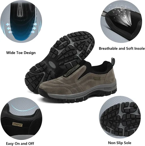 Vista 2 de Zapatos de senderismo para hombre, zapatos de senderismo anchos transpirables antideslizantes, zapatos ortopédicos de senderismo al aire libre