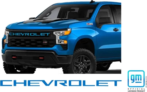 Vista 2 de Chevy Silverado Glacier Blue Trail Boss Grille - Kit de calcomanías con licencia GM 2022-2026