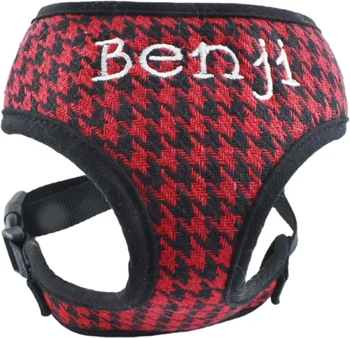 Vista 12 de Arnés personalizado para perro con nombre bordado de mascota, arnés para perro de pata de gallo, chaleco acolchado suave ajustable para perros Negro