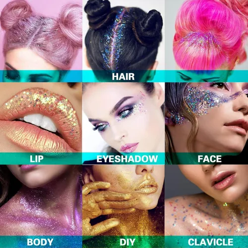Vista 6 de Gel de purpurina blanca para la cara, purpurina corporal de sirena, festival, rave, carnaval, Halloween, cabello, lentejuelas para el cabello