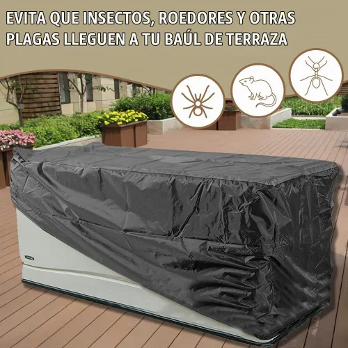 Vista 6 de Cubierta para caja de cubierta impermeable resistente al agua, caja de almacenamiento para patio, con cremallera, funda de banco otomano