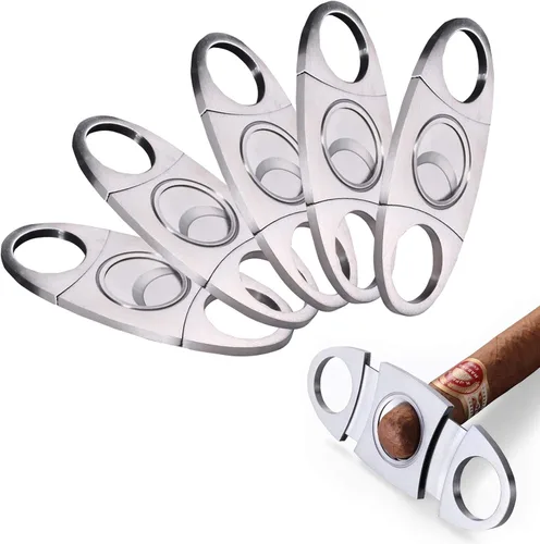 Vista 11 de Cortador de puros, guillotina de acero inoxidable liso para puros, hoja de doble corte, 1 paquete de accesorios exquisitos plateados para cigarros