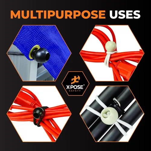Vista 2 de Xpose Safety Cuerdas elásticas de bolas de 6 pulgadas, paquete de 10 cuerdas elásticas resistentes de colores surtidos en blanco y negro con lazos