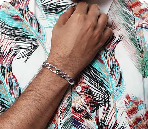 Vista 3 de Savlano Pulsera de plata de ley 925 italiana con eslabones fígaro sólidos para hombres y mujeres, fabricada en Italia, viene con una caja de regalo