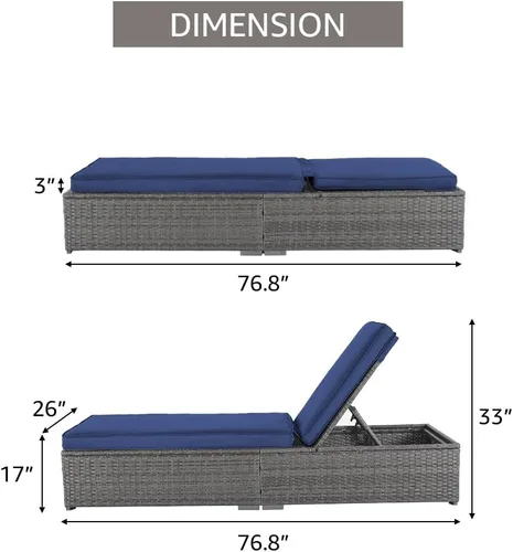 Vista 5 de Patiorama Silla Tumbona de Patio al Aire Libre, Elegante Silla Tumbona Reclinable Ajustable de Ratán para Piscina con Cojín, Mimbre de PE Gris