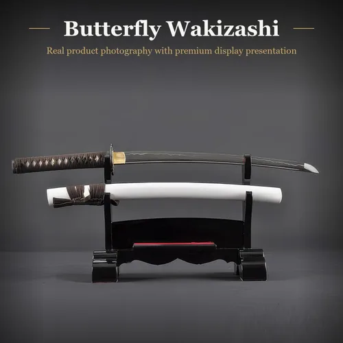 Vista 2 de Espada Wakizashi japonesa hecha a mano, práctica, forjada a mano, acero al carbono 1045/1060/1080, templado al calor, espiga completa, afilada