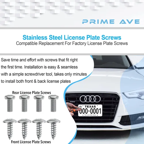 Vista 4 de Juego de tornillos de matrícula de acero inoxidable para placas delanteras/traseras, marcos y cubiertas compatible con Audi A3 A4 A5 A6 A7 A8 S3 S4