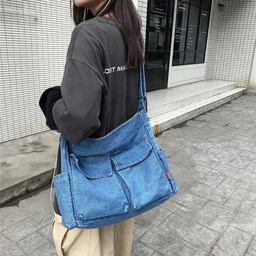 Vista 2 de Bolso cruzado bohemio hipster hobo bohemio hippie de lona, bolso de mano estético, bolso grande de hada grunge