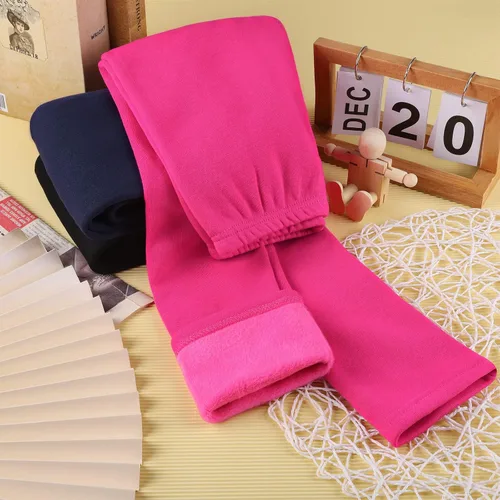 Vista 4 de TODDOR Paquete de 3 leggings de invierno con forro polar para niñas, elásticos, pantalones de terciopelo sólido, mallas cálidas y suaves para niños