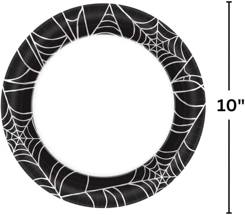 Vista 3 de Platos redondos de papel de telaraña – 10 pulgadas (paquete de 40) – Paquete elegante y duradero, perfecto para Halloween y celebraciones temáticas