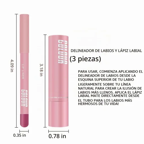 Vista 6 de Juego de 6 delineadores de labios y lápiz labial, color rosa claro, morado claro, mate, kit de labios con delineador de labios, larga duración