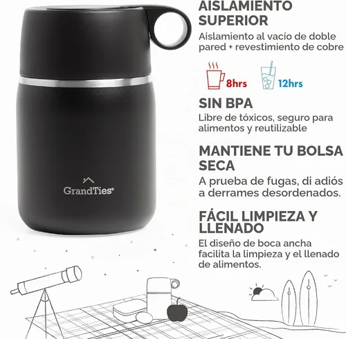 Vista 3 de GRANDTIES Tarro de comida aislado, recipiente térmico de acero inoxidable de boca ancha de 20 onzas sin BPA para alimentos calientes, con asa