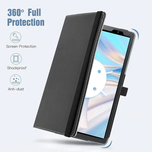 Vista 6 de Bige para tabletas TECLAST P26T/Vortex T10M Pro Plus de 10.1", soporte giratorio de 360 grados con cubierta de bonito patrón, color negro