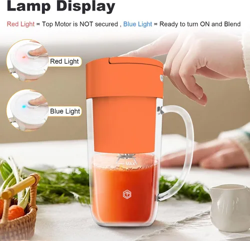 Vista 5 de Licuadora portátil, mini licuadora personal de 10 onzas para batidos, frutas y verduras con USB recargable, fácil de limpiar, adecuada para viajar