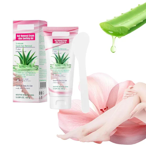 Vista 3 de Crema depilatoria para mujeres, crema depilatoria de aloe vera para áreas íntimas y áreas púbicas, depilación para cuerpo, piernas, brazos, axilas