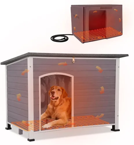 Vista 25 de GUTINNEEN - Casa térmica para perros con aislamiento para exteriores, resistente a la intemperie, con almohadilla térmica controlada por termostato