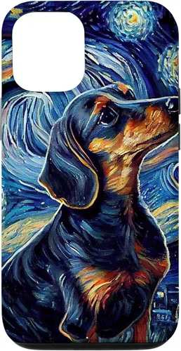 Vista 26 de Funda para iPhone 16 Starry Night Famoso Estilo de Pintura Dachshund