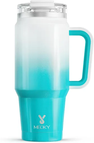 Vista 18 de Meoky Vaso de 40 onzas con asa y pajita, vaso aislado con tapa y popote, taza de viaje de acero inoxidable, mantiene el frío durante 34 horas, 100%