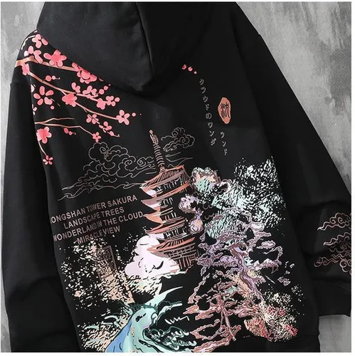 Vista 4 de SHINsuke Sudadera con capucha de anime japonés Y2K Harajuku Sakura, sudadera coreana de manga larga de forro polar, ropa