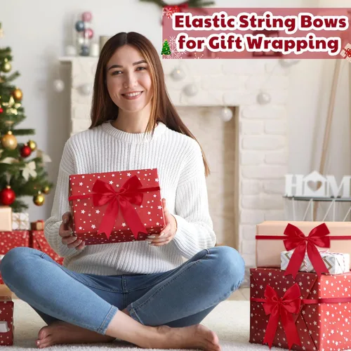 Vista 5 de Jetec 24 Piezas de Arcos Elásticos Navideños para Cajas de Regalo, Lazos Elásticos con Arcos para Cajas de Regalo, Adornos Navideños