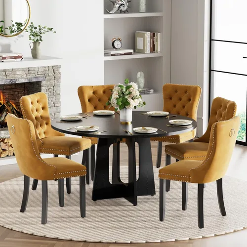 Vista 49 de Mesa de comedor redonda estilo granja para 6, mesa de cocina circular de 47" MDF con acabado de grano de madera, mesa de cocina y comedor de madera