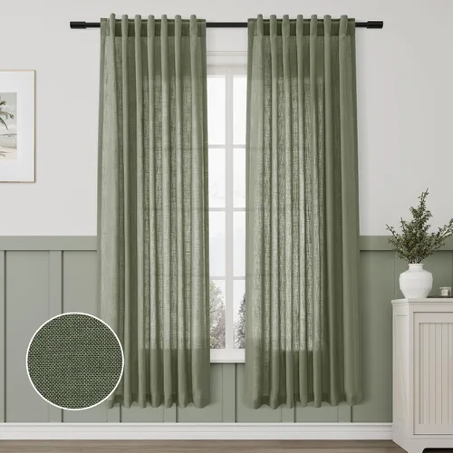 Vista 31 de Aersas Aqua Green Linen Curtains 84 Inches Long 2 Panels Set Back Tab Rod Pocket Living Room Curtain Farmhouse Rustic Light Filtering Hook Drapes
