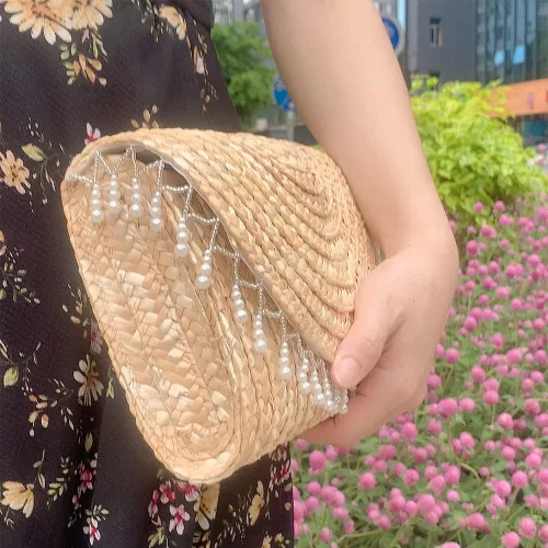 Vista 7 de Bolsos de mano de paja para mujer bolsos de noche de verano bolso de novia bolso de boda vacaciones playa bolso de mano tejido hecho a mano