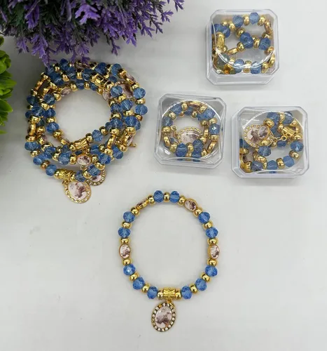 Vista 3 de Bautismo Favores Rosario Strech Pulsera Cruz Fiesta Recuerdos de Bautizo Católico Cristiano Recuerdos de Recuerdos de Recuerdos - 12 PCS