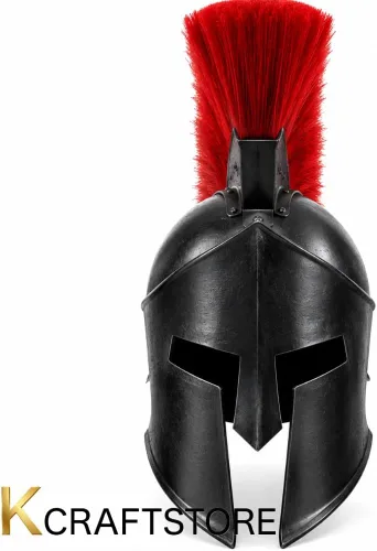 Vista 4 de Spartan Warrior Helmet with Red Plume Crest, Black Finish